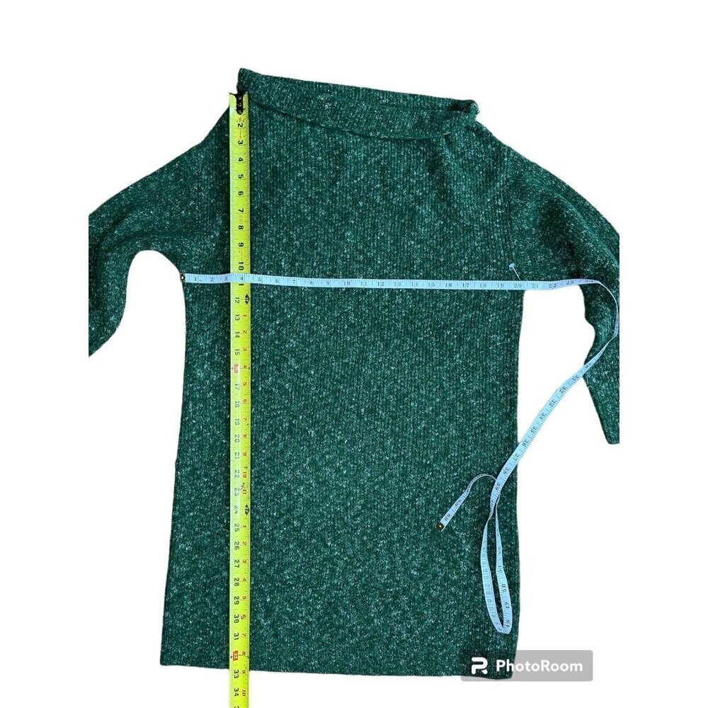 TREASURE & BOND Green Ribbed One Shoulder Long Sleeve Sweater Dress Size L - Picture 6 of 7
